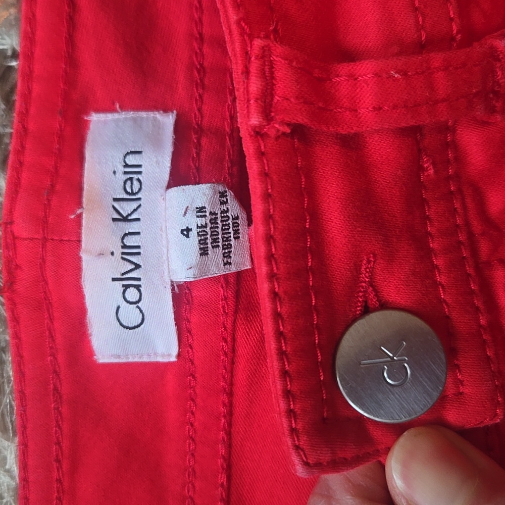 Calvin Klein Red Pants with Zipper Detail - Picture 3 of 16